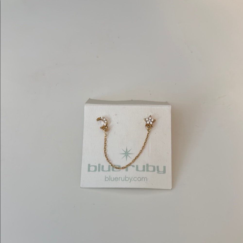Blue Ruby Star & Moon Cubic Zircon Stud Earrings